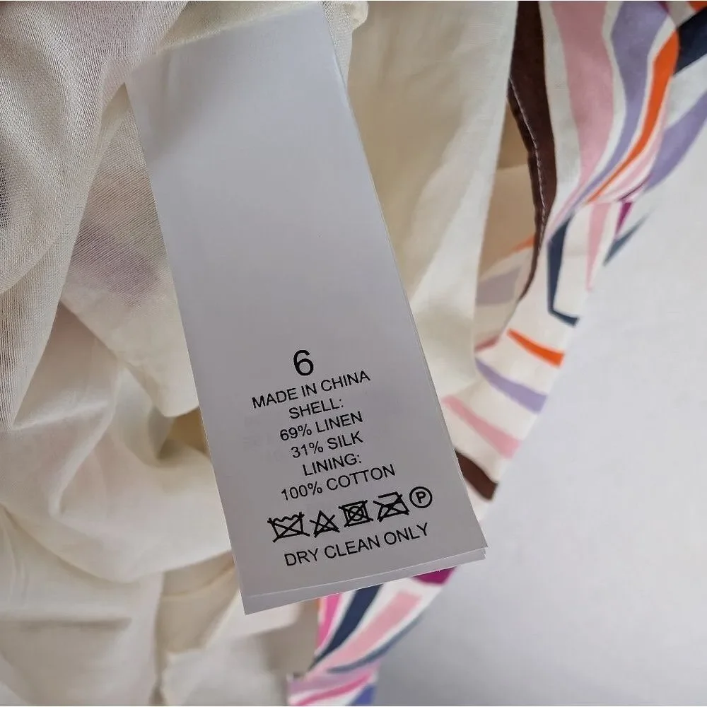 NWT Kate Spade Dress Geobrella‎ Silk Linen Halter Multicolor A Line 6